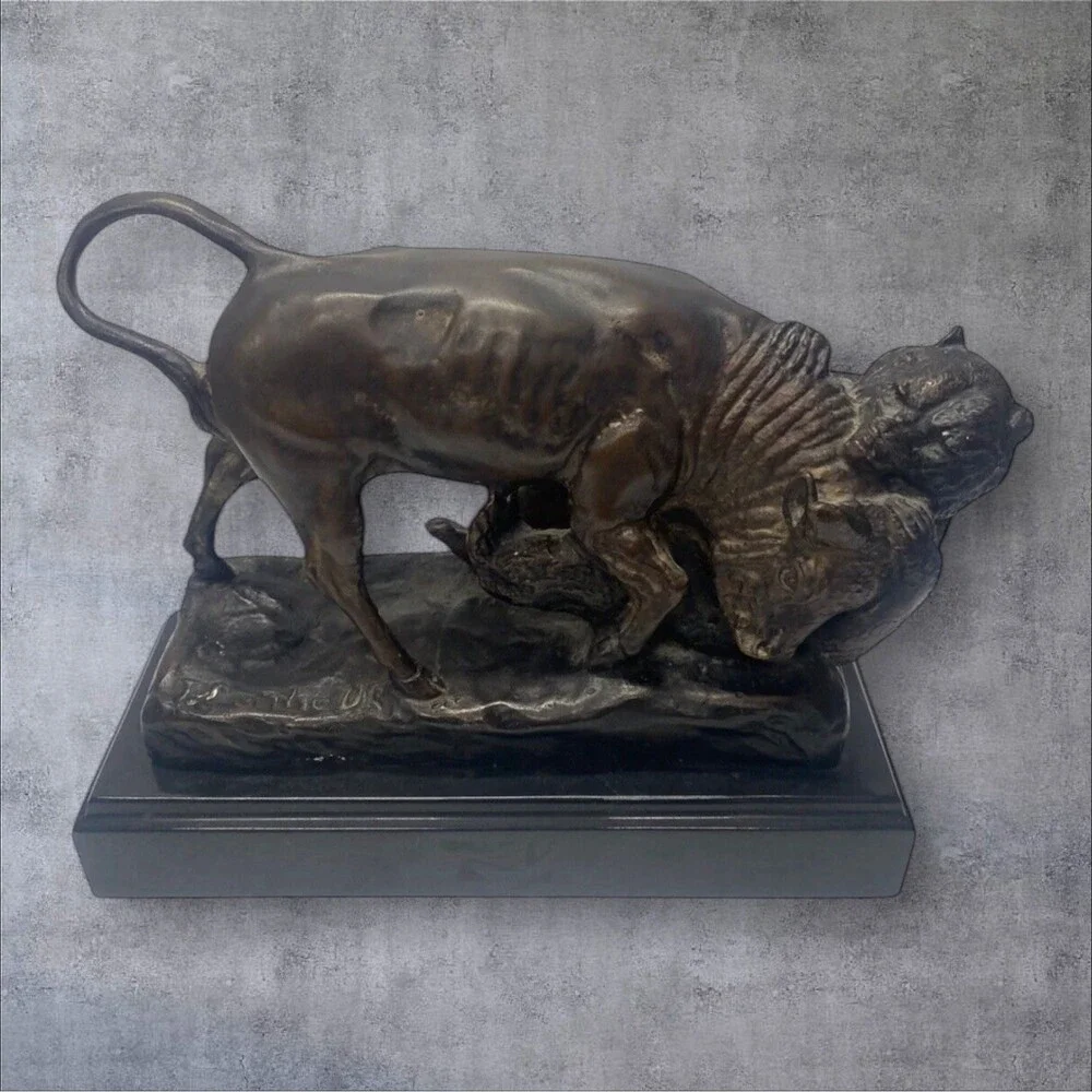 Original Isidore Jules Bonheur Bear & Bull Bronze statue Signed I.Bonheur